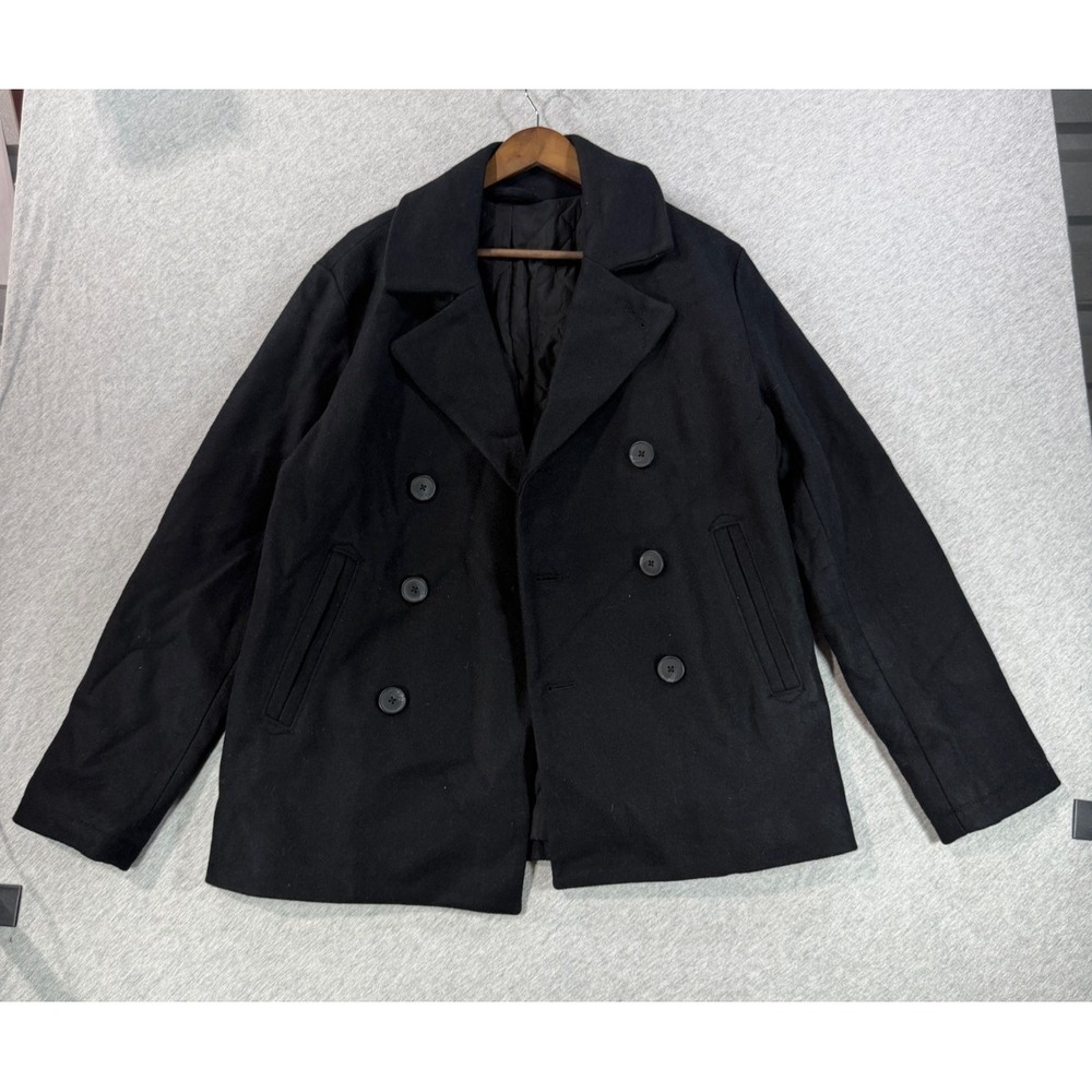 Old Navy Pea Coat Mens M Black Acrylic Quilted Lined Double Breasted Vented Back